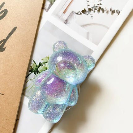Cartoon Glitter Bear Foldable Phone Holder Grip Stand