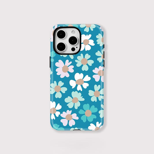 Blue Flower Pattern MagSafe Shockproof iPhone Case for iPhone 11–16 Pro Max