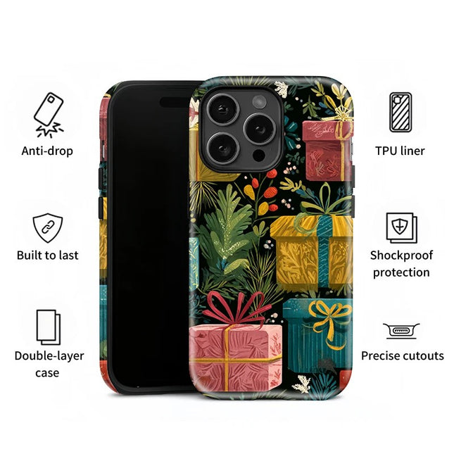 Gift Box Pattern Soft Matte Acrylic Dual-Layer Case for iPhone 11–16 Pro Max
