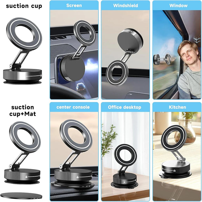 Vacuum Magnetic MagSafe Suction Cup Phone Holder 360° Adjustable Foldable Pocket Size