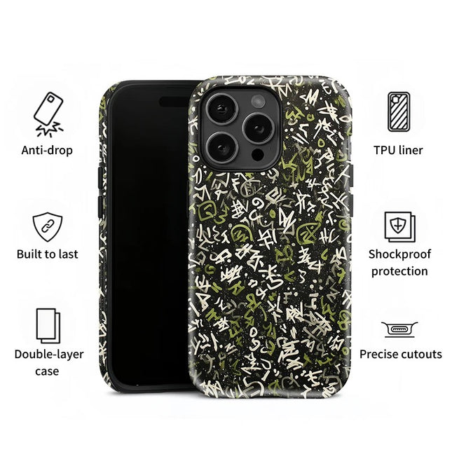 Letter Painting Silicone Dual-Layer Case for iPhone 11–16 Pro Max