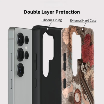 Flower Coffee Pattern Acrylic Double-Layer Shockproof Case for Samsung Galaxy S23–S25 Series