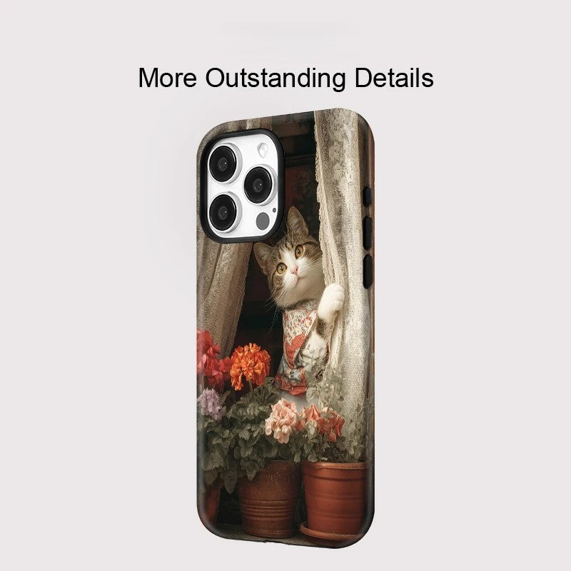 Cute Cat and Flower Pattern MagSafe Shockproof iPhone Case for iPhone 11–16 Pro Max