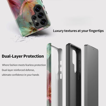 Flower Pattern Hard 2-in-1 PC TPU Shockproof Case for Samsung Galaxy S23–S25 Series