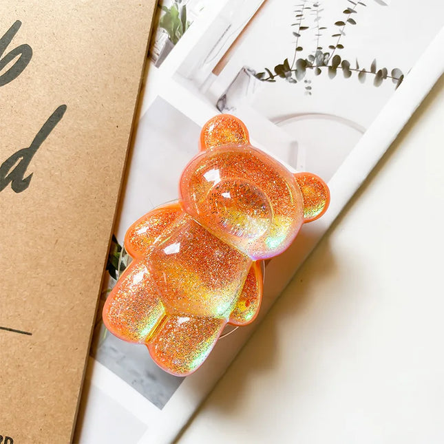 Cartoon Glitter Bear Foldable Phone Holder Grip Stand