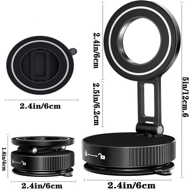 Vacuum Magnetic MagSafe Suction Cup Phone Holder 360° Adjustable Foldable Pocket Size