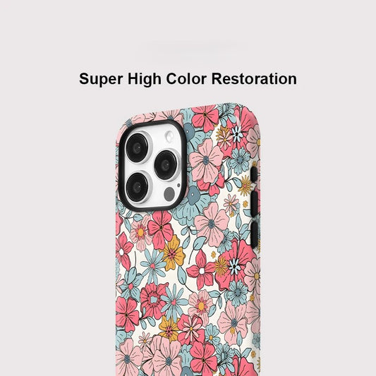 Colorful Flower Print MagSafe Shockproof iPhone Case for iPhone 11–16 Pro Max Plus