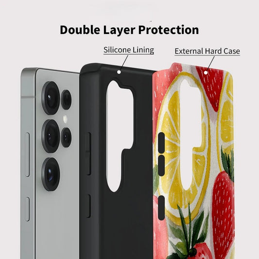 Strawberry Print Shockproof Phone Case for Samsung Galaxy S23–S25