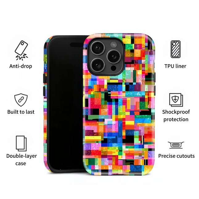 Colorful Mosaic Pattern Acrylic TPU Case for iPhone 11–16 Pro Max