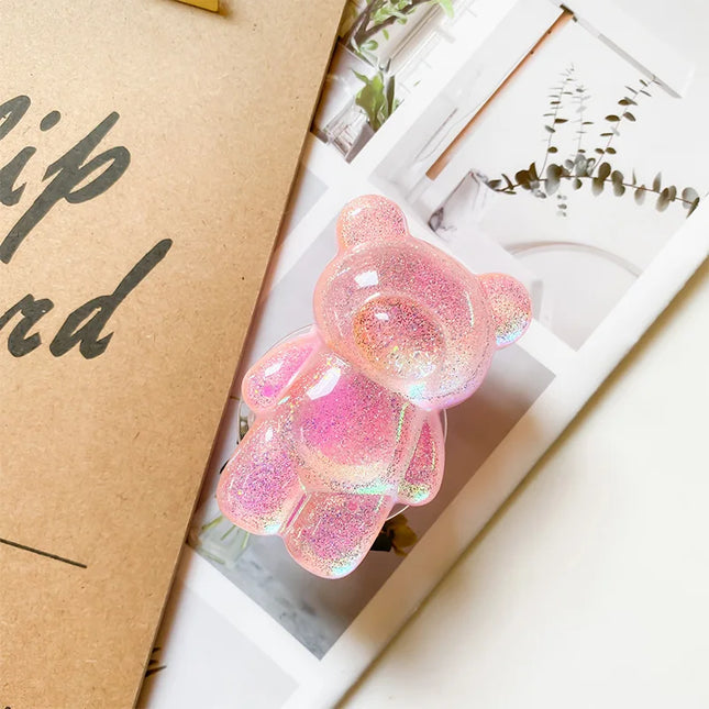 Cartoon Glitter Bear Foldable Phone Holder Grip Stand