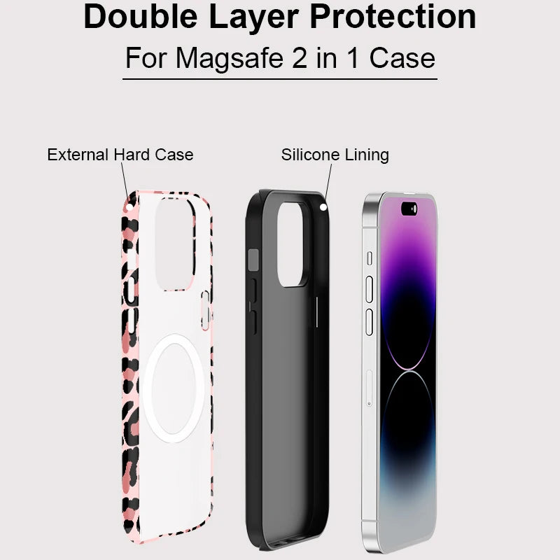Leopard Pattern MagSafe Shockproof iPhone Case for iPhone 11–16 Pro Max Plus