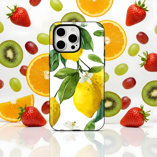 Lemon with Leaves Pattern MagSafe Shockproof iPhone Case for iPhone 11–16 Pro Max Plus