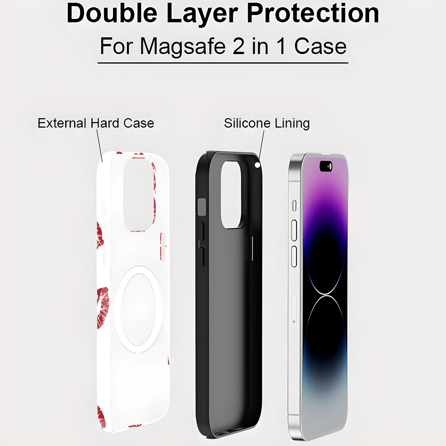 Red Kiss Pattern MagSafe Shockproof iPhone Case for iPhone 11–16 Pro Max