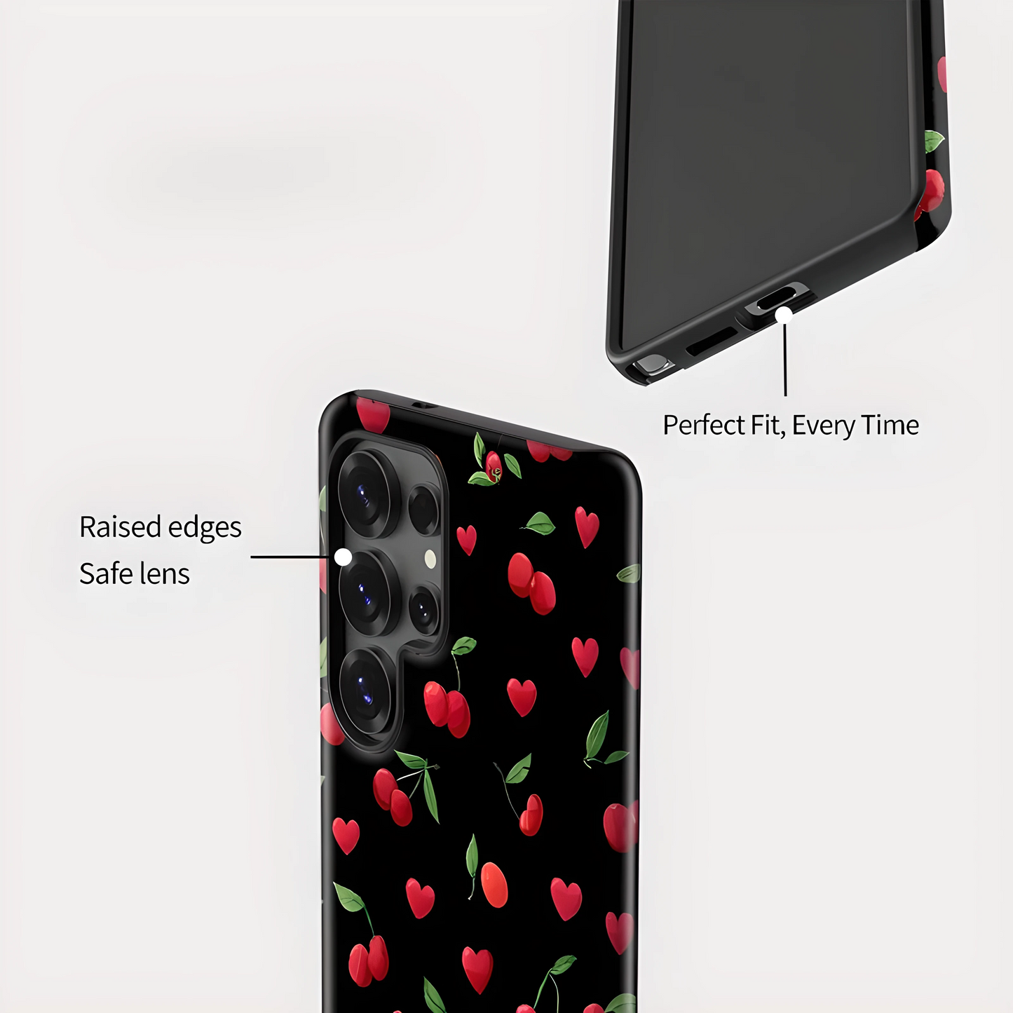 Cherry Heart Pattern Silicone Shockproof Case for Samsung Galaxy S23–S25 Series