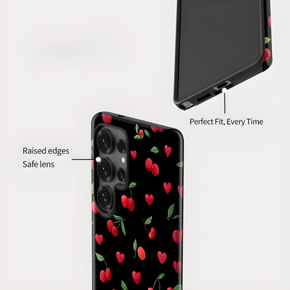 Cherry Heart Pattern Silicone Shockproof Case for Samsung Galaxy S23–S25 Series