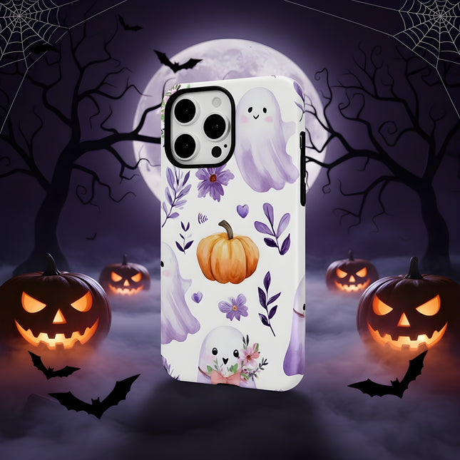 Floral Pumpkin Ghost Magnetic Matte MagSafe Case for iPhone 11–16 Pro Max