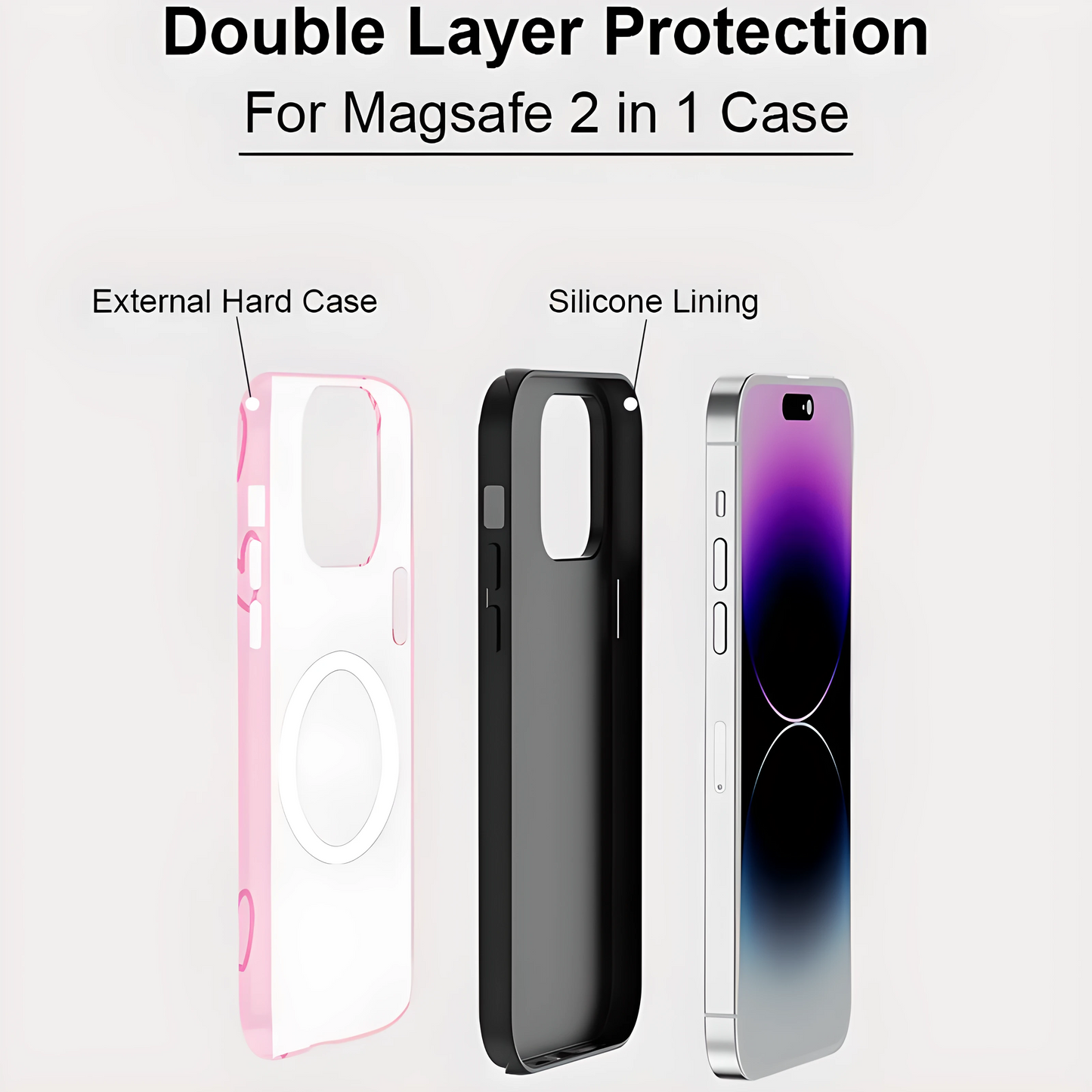 Pink Heart MagSafe Shockproof Case for iPhone 11–16 Pro Max