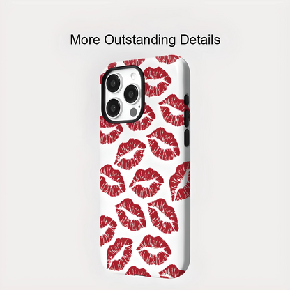 Red Kiss Pattern MagSafe Shockproof iPhone Case for iPhone 11–16 Pro Max