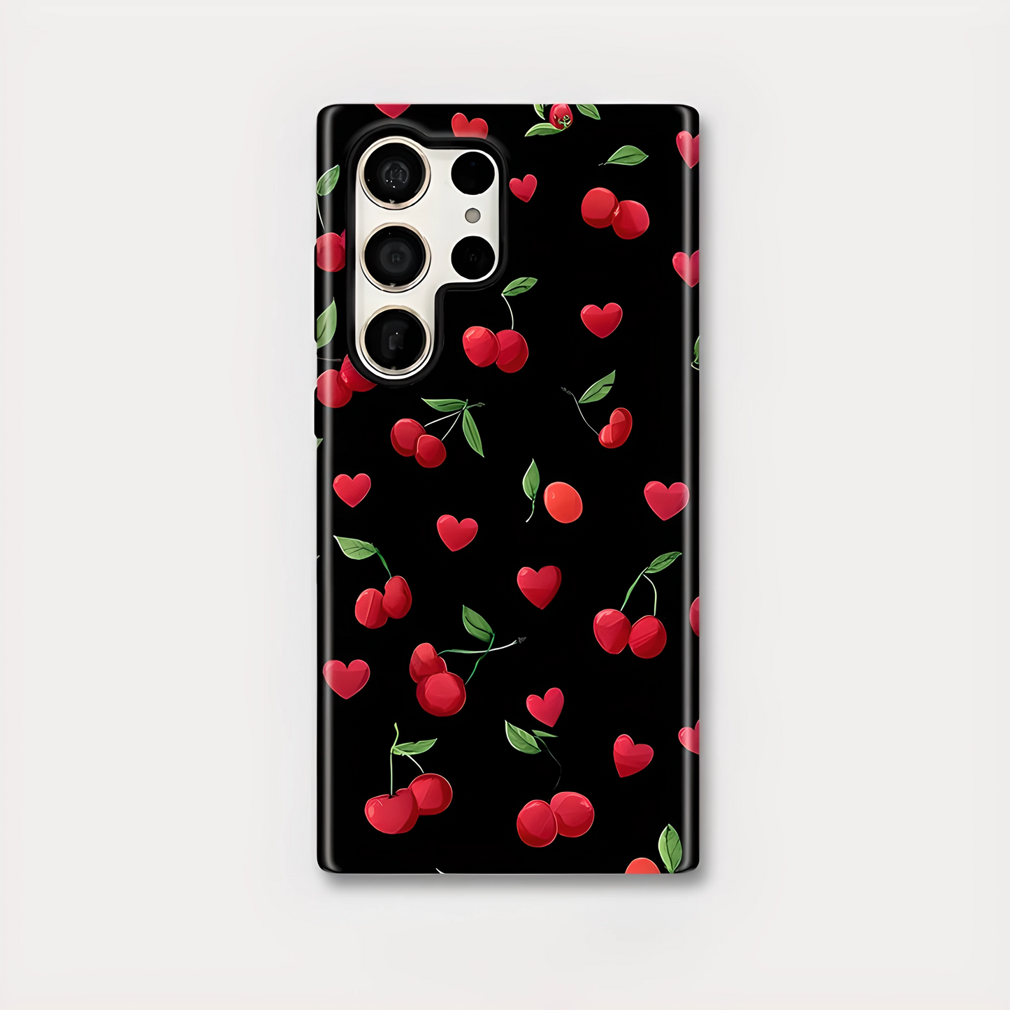 Cherry Heart Pattern Silicone Shockproof Case for Samsung Galaxy S23–S25 Series