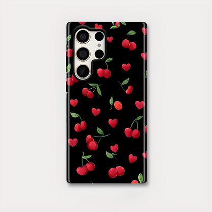 Cherry Heart Pattern Silicone Shockproof Case for Samsung Galaxy S23–S25 Series
