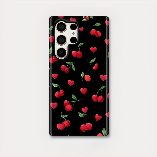 Cherry Heart Pattern Silicone Shockproof Case for Samsung Galaxy S23–S25 Series