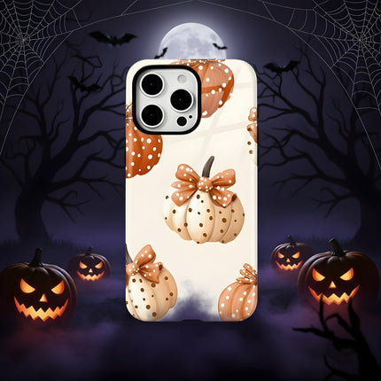 Pumpkin Bow Knot Double-Layer Silicone MagSafe Case for iPhone 11–16 Pro Max