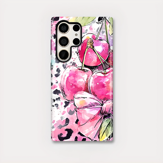 Cherry Pattern Soft Silicone Shockproof Case for Samsung Galaxy S23–S25 Series